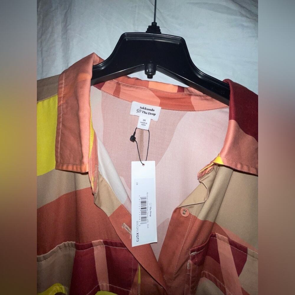 Tencel 70s Resort Maxi Shirt Dress Boho Abstract Wearable Art Belted 3X NWT - Picture 8 of 10